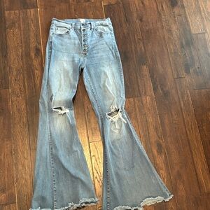 Sneak Peek Light Blue Distressed Flare Jeans